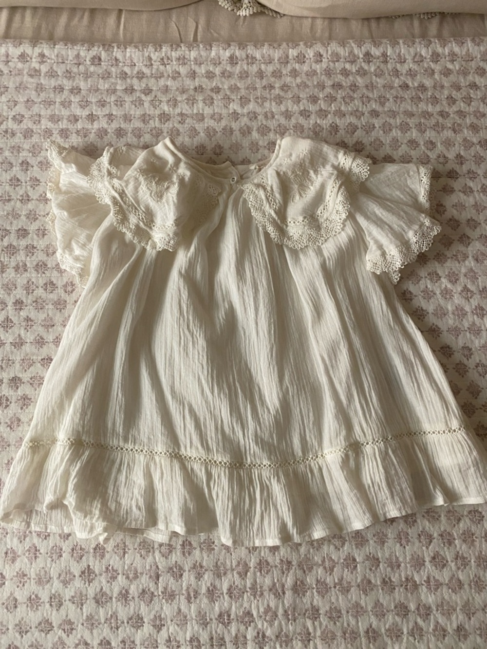 Louise Misha Off White Lace-Trim Dress